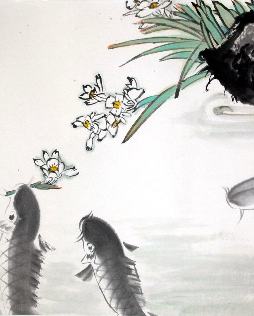 徐湛《六鱼戏春图 横幅》李苦禅门下弟子 定之山房藏品