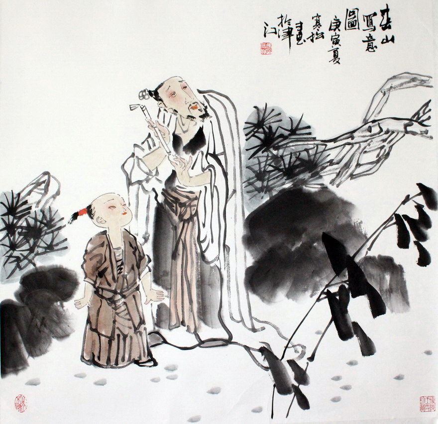 马寒松《古典高士 一对》著名津派画家 中国美协会员