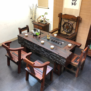 老船木茶桌椅组合家具套装一体客厅喝茶几实木新中式办公室泡茶台