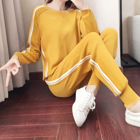 2019春秋季新款运动服套装女时尚洋气针织卫衣宽松减龄初秋两件套