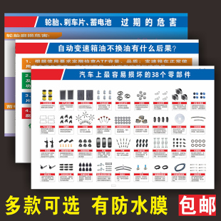 汽车易损38个零部件海报车辆变速箱结构图保养修理厂周期表墙贴