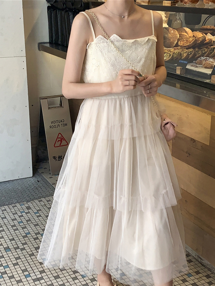 蓝灰 气质真丝吊带连衣裙 仙气十足 gge