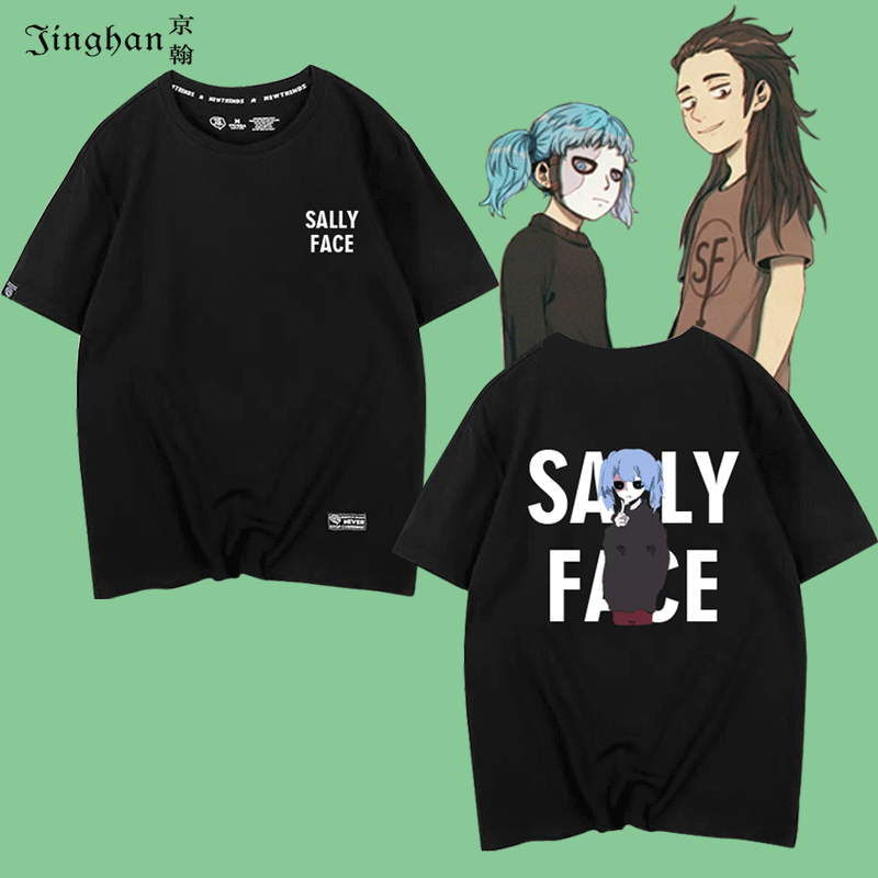 sally face游戏周边sal解谜同款男女上衣服落肩夏季纯棉短袖T恤衫