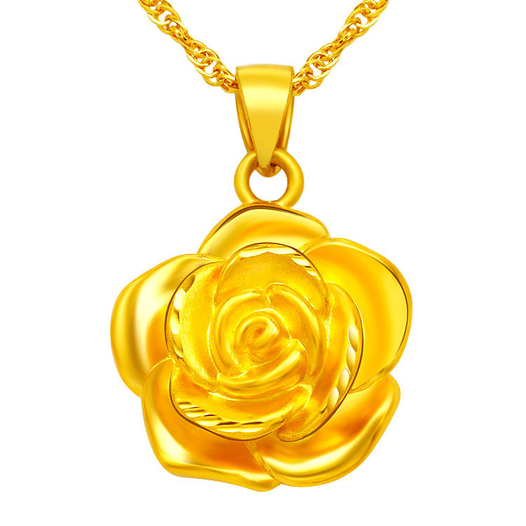 黄金吊坠女款玫瑰花999足金3d硬金花形吊坠项链挂坠送老婆