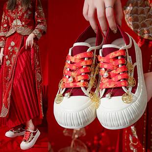 女鞋2024新款夏季爆款厚底帆布板鞋女款红色婚鞋两穿新娘运动布鞋