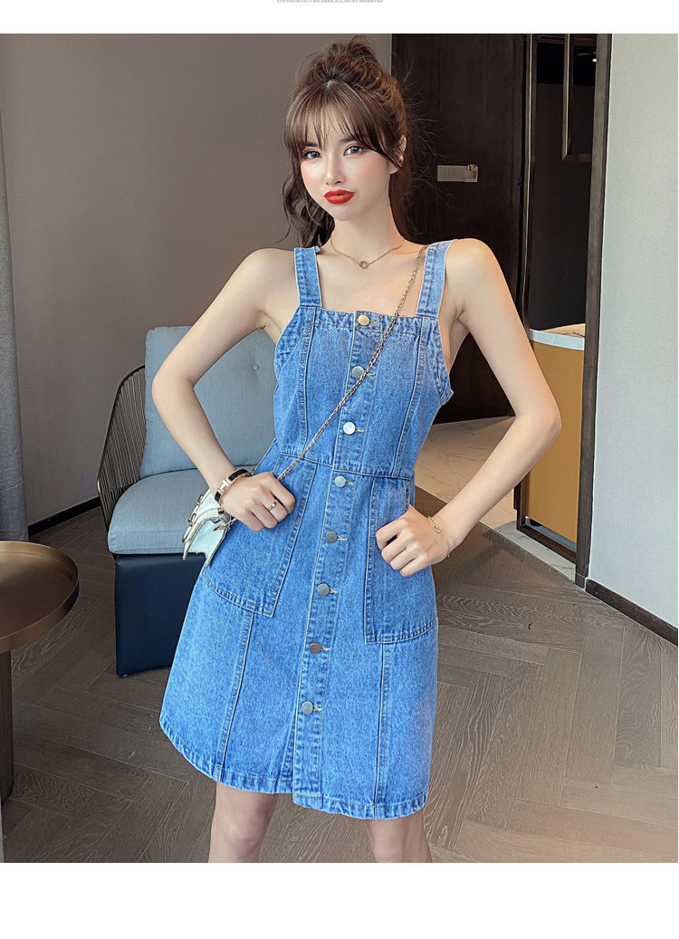 实拍 牛仔背带连衣裙夏季女显瘦收腰连体吊带短裙ins潮