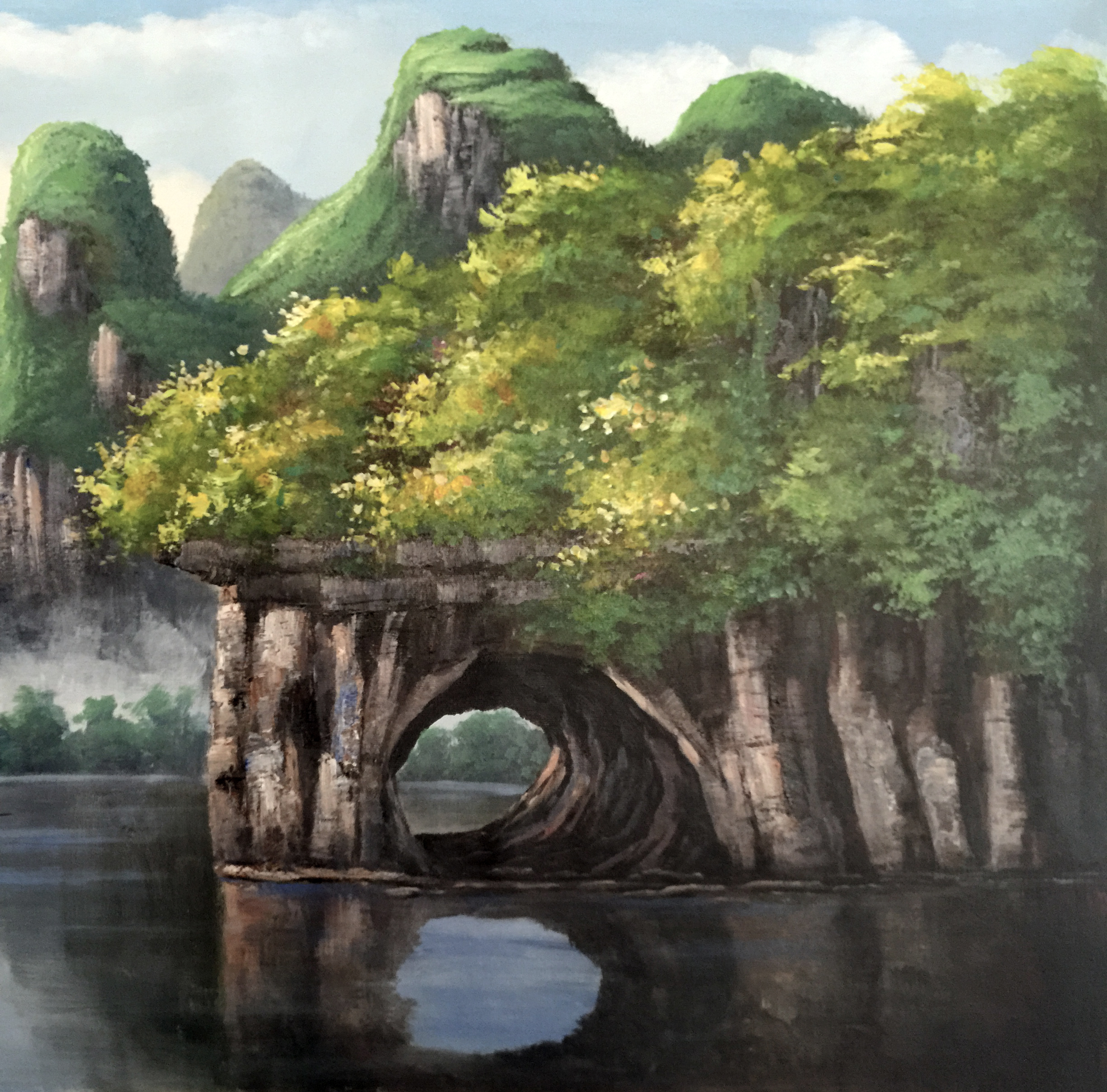 谢诚斌《桂林山水》布面油画 70x180cm