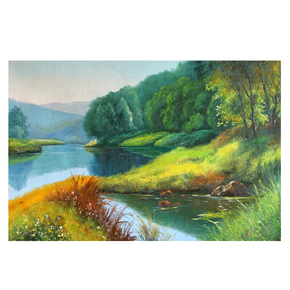 22:05成交价06301【青年才俊】江增玉《天池美景》布面油画职业画家