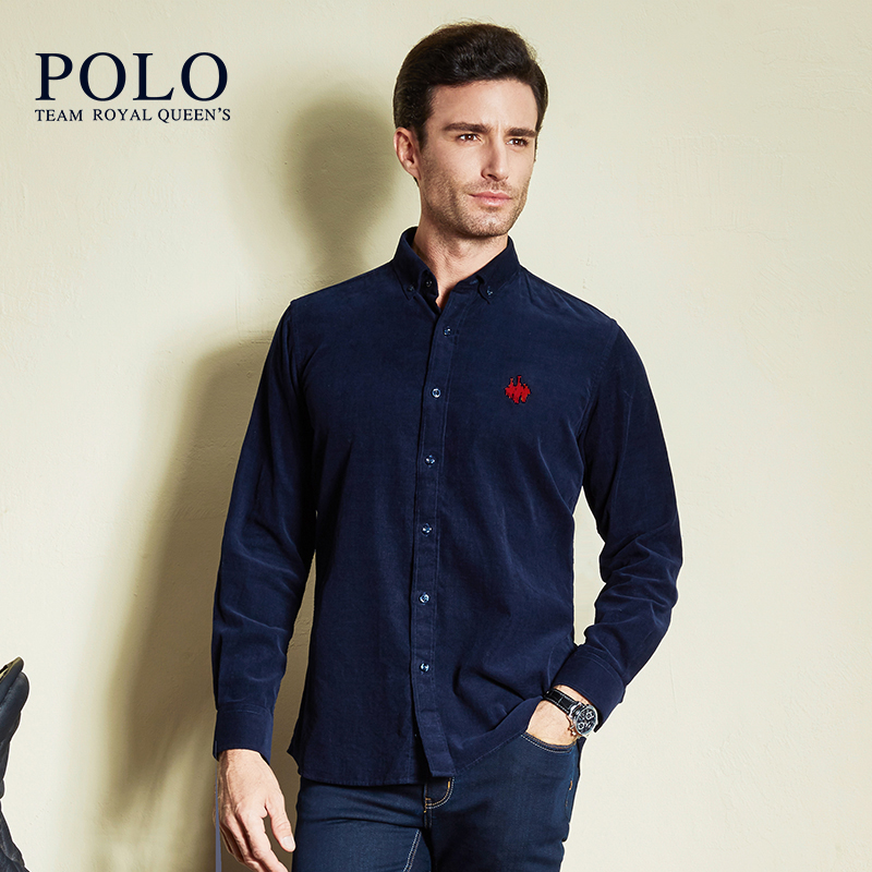 热销保罗灯芯绒男衬衫_皇家保罗polo正品春秋灯芯绒衬衫男长袖青年