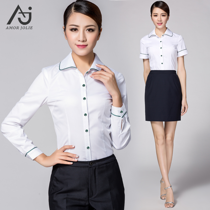 职业装衬衫女短袖白衬衣工装上衣保险公司酒店银行工作服制服秋
