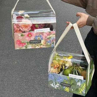 520情人节母亲节鲜花蛋糕打包盒pvc透明鲜花手提盒4寸包装盒礼盒