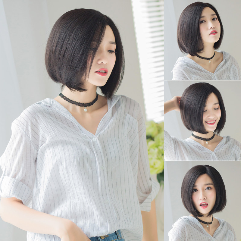 特价波波头短发 偏分_真发假发女短发波波头 蓬松自然短直发内扣波波