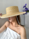 小香风法式复古草帽珍珠链麦秆草遮阳帽女防晒夏天度假出游沙滩帽