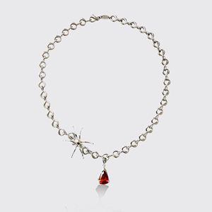 欧美风蜘蛛滴血吊坠女式ins时尚潮流不规则情侣宝石项饰项链