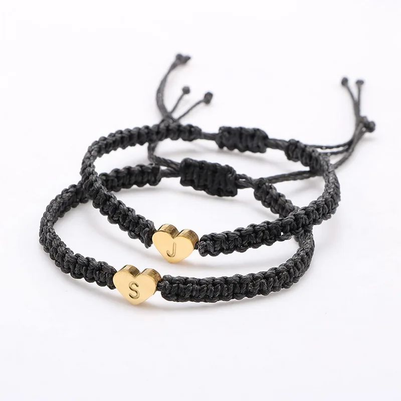 26 Letters Bracelet Handmade Black Rope Chain For Women Men