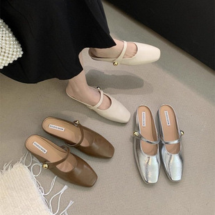法式高级感设计感包头半拖鞋女2024年夏季新款外穿平底小众穆勒鞋