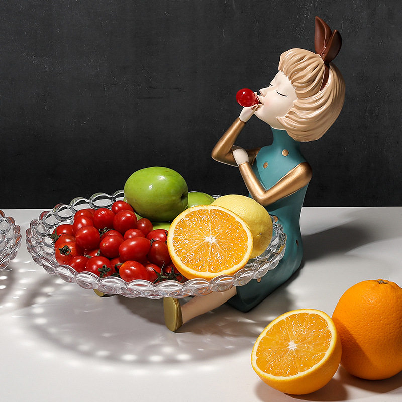 泡泡女孩果盘创意摆件家用零食盘现代ktv干果水果盘客厅茶几网红
