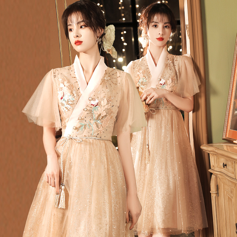 小个子伴娘服2022新款中式夏季中国风汉服姐妹团晚礼服女平时可穿