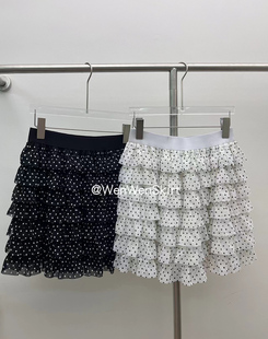 韩国时尚减龄波点雪纺蛋糕短裙松紧腰a字蓬蓬裙气质小个子半身裙