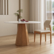 德利丰岩板圆桌家用小户型原木风现代简约纯白餐桌圆形实木饭桌