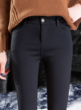 加绒加厚打底裤女外穿秋冬2020新款保暖棉裤小脚铅笔黑色九分裤女