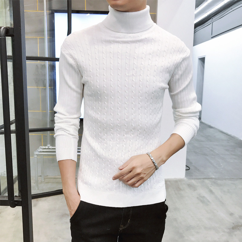 加絨】鼕季男士修身加厚高領毛衣韓版針織衫套頭毛線衣韓版打底衫