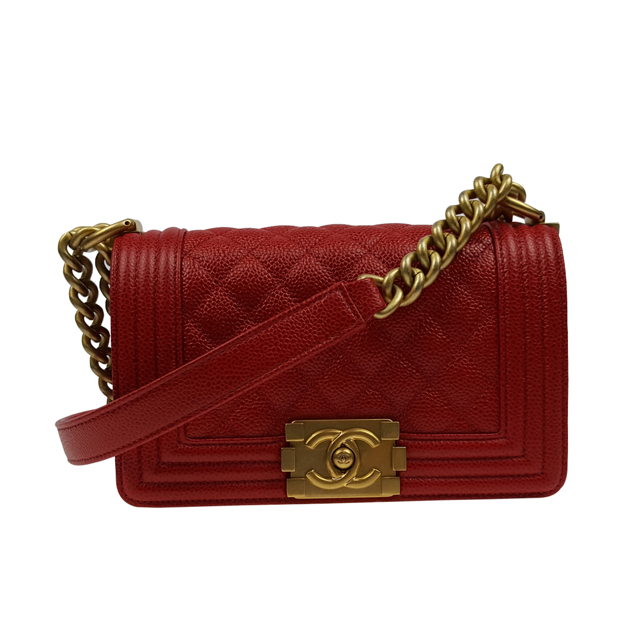 [9.9新]chanel香奈儿 leboy单肩包 红色金扣 小号 hs221