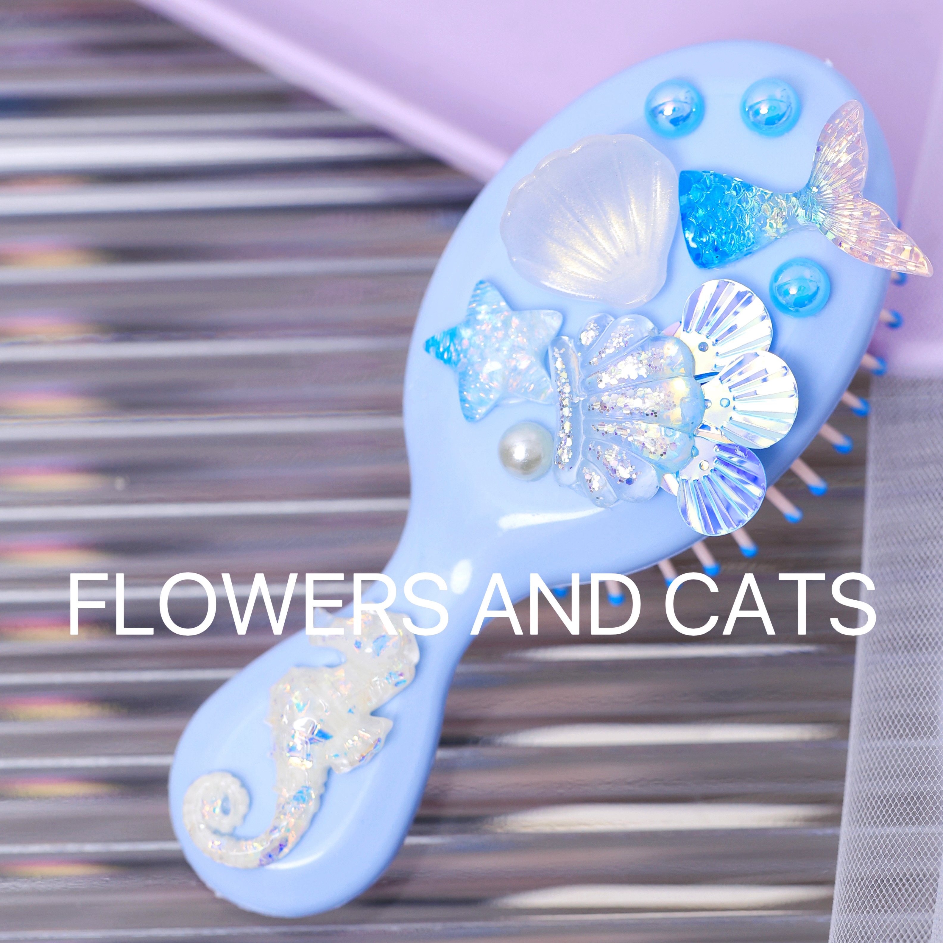 Flowers and Cats蓝海洋公主女童贝壳鱼尾珍珠宝石儿童梳囊梳梳子