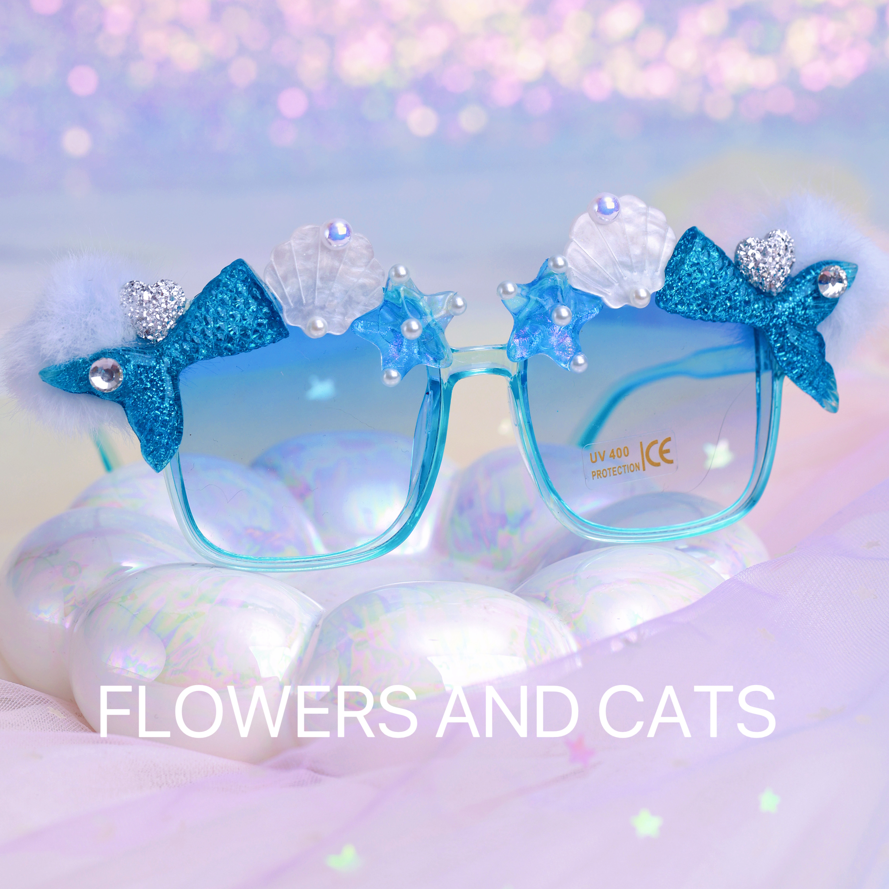 Flowers and cats女童蓝色装扮眼镜墨镜儿童眼镜宝宝不伤眼平光镜