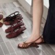 法式方头细带露趾坡跟凉鞋女夏季新款小个子通勤凉鞋高跟罗马凉鞋