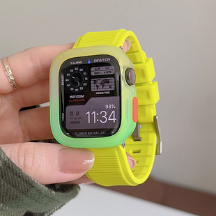 JUNMI适用于苹果手表iwatch s9液态硅胶表带拉丝纹理apple watch87654se休闲运动男女款渐变磨砂保护壳软夏天