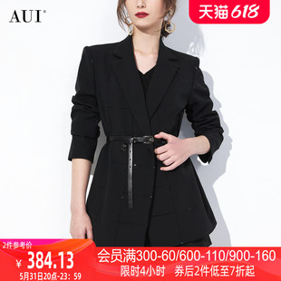 AUI黑色御姐气质职业西装外套女2024春秋新款设计感小众修身西服