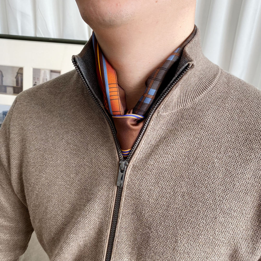 加厚斜纹绸真丝长条丝巾男款桑蚕丝围巾春秋保暖衬衫内搭洋气时尚