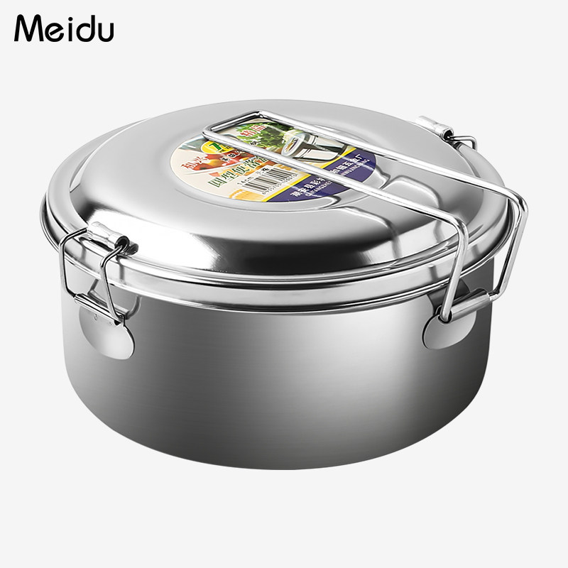 不锈钢圆形饭盒带盖餐盒学生上班圆形加厚大容量便当盒家用泡面盒