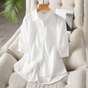 精梳棉白衬衫女短袖夏季新款外套薄款纯棉上衣设计感别致衬衣