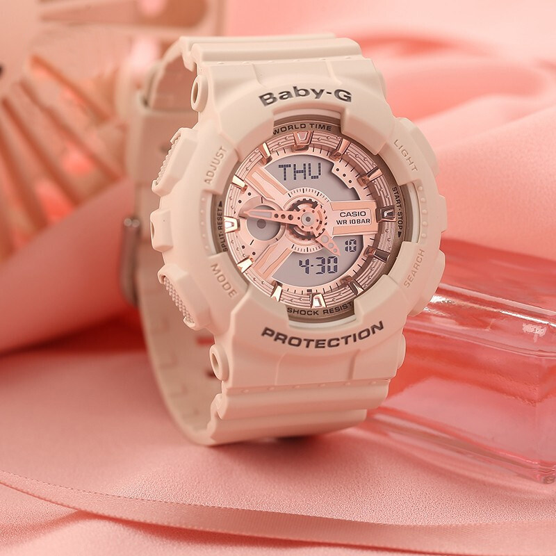 ba-110cp-4apr卡西欧baby-g女表淡雅裸粉色世界时间秒防水蓄光功