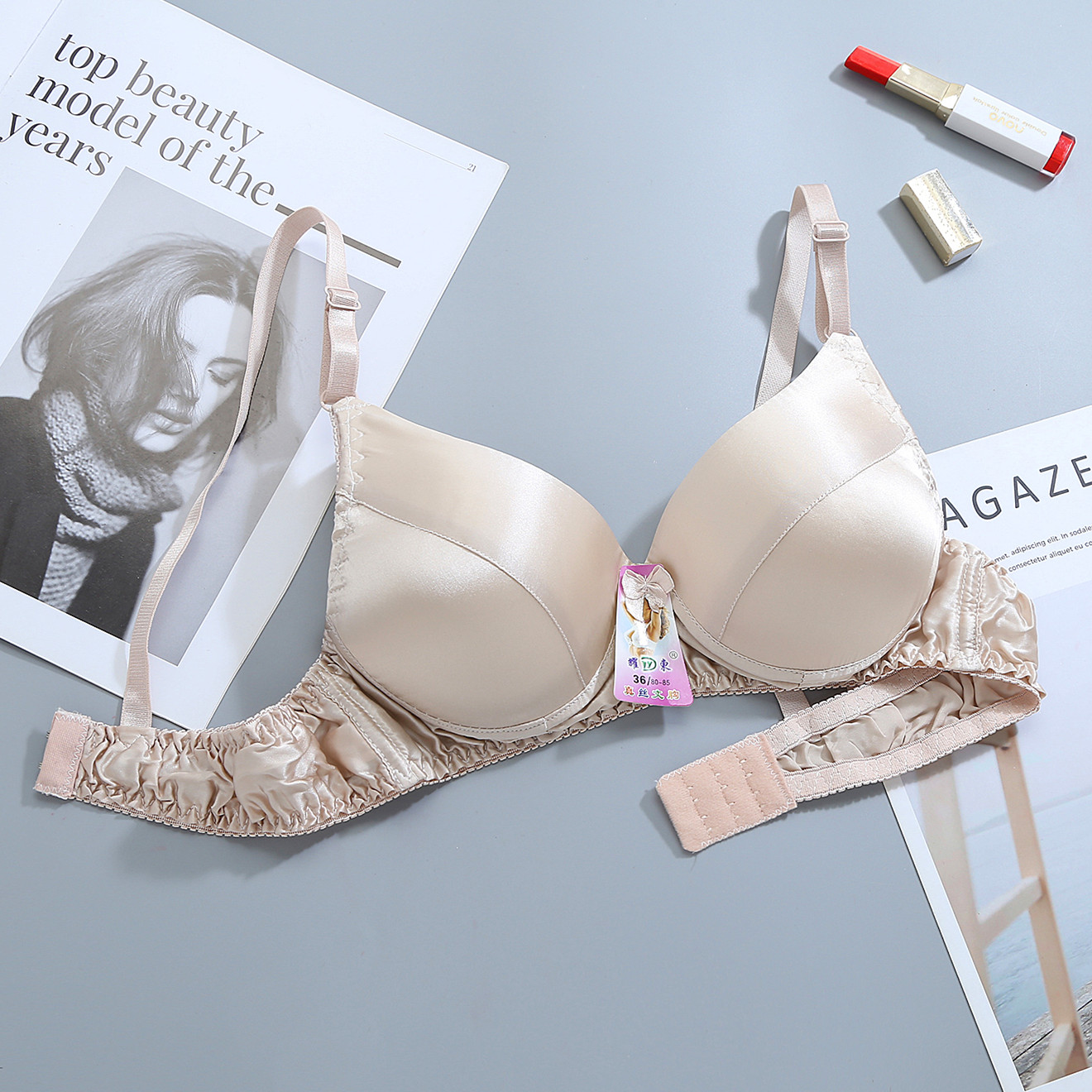 耀东真丝文胸夏季薄款双面桑蚕丝大胸乳罩无痕内衣无钢圈大码胸罩