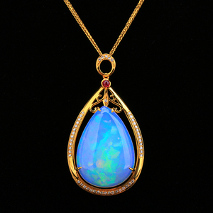 02克拉欧泊吊坠女 18k金镶钻石红宝石 简约时尚轻奢款现货