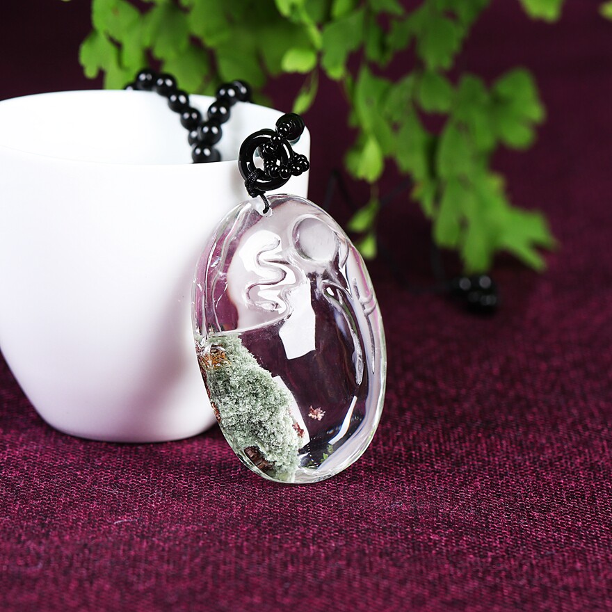 总重49g 裸36.96g 天然绿幽灵吊坠 水晶挂件 禅