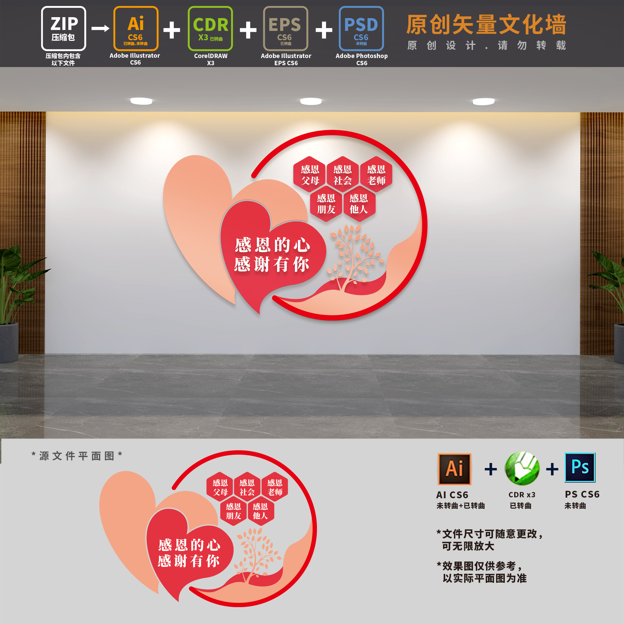 校园感恩宣传文化学校班级美德德育教育背景墙ai cdr psd设计素材