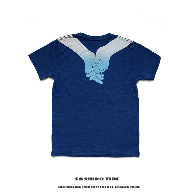 21ss kapital 平田和宏 蓝染水洗渐变印花纯棉宽松圆领短袖t恤