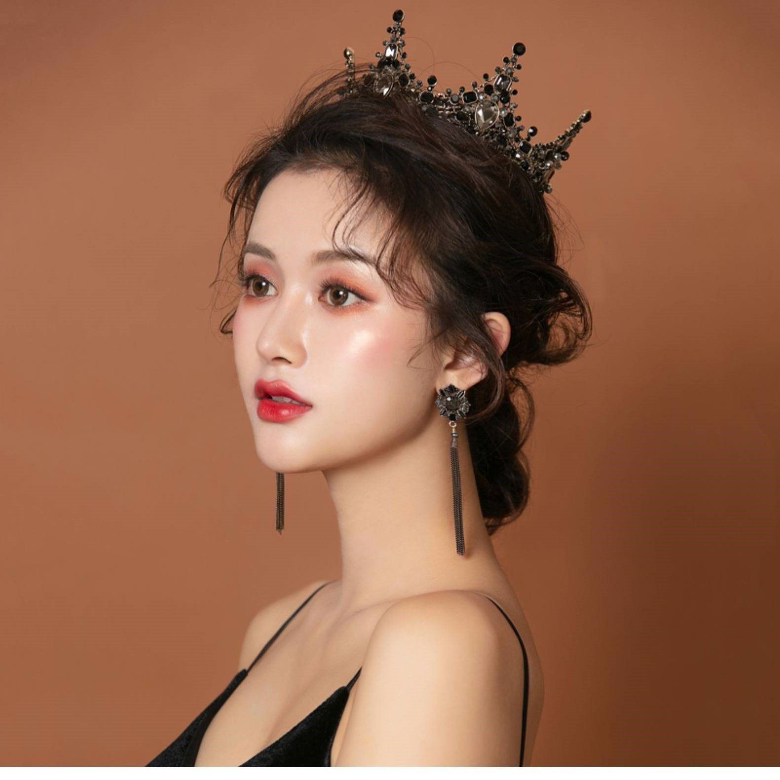 女神发饰_黑色巴洛克新娘皇冠女网红仙女神头饰同款十八岁成年礼物