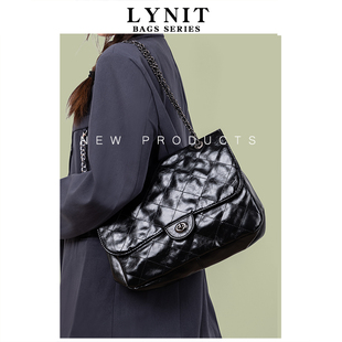 LYNIT 大容量通勤包2024新款时尚黑色流浪包春夏单肩腋下托特包包