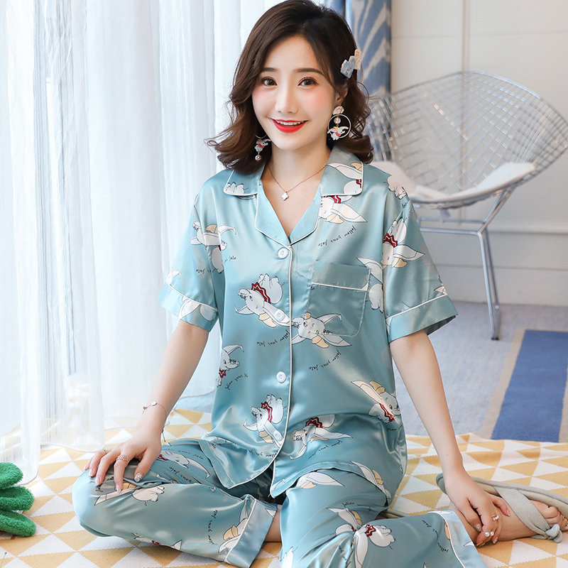 冰丝睡衣女夏季性感套装两件短袖夏天丝绸薄款韩版春夏长裤家居服