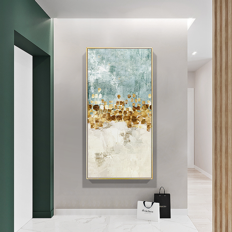 择一 现代大气进门玄关装饰画竖版 走廊过道挂画金色抽象壁画