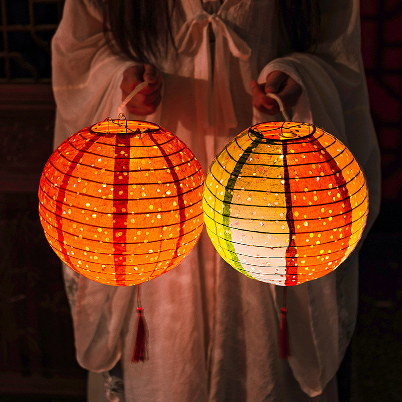 中秋节手提小灯笼挂饰diy发光手工折叠纸灯笼古风儿童装饰挂件