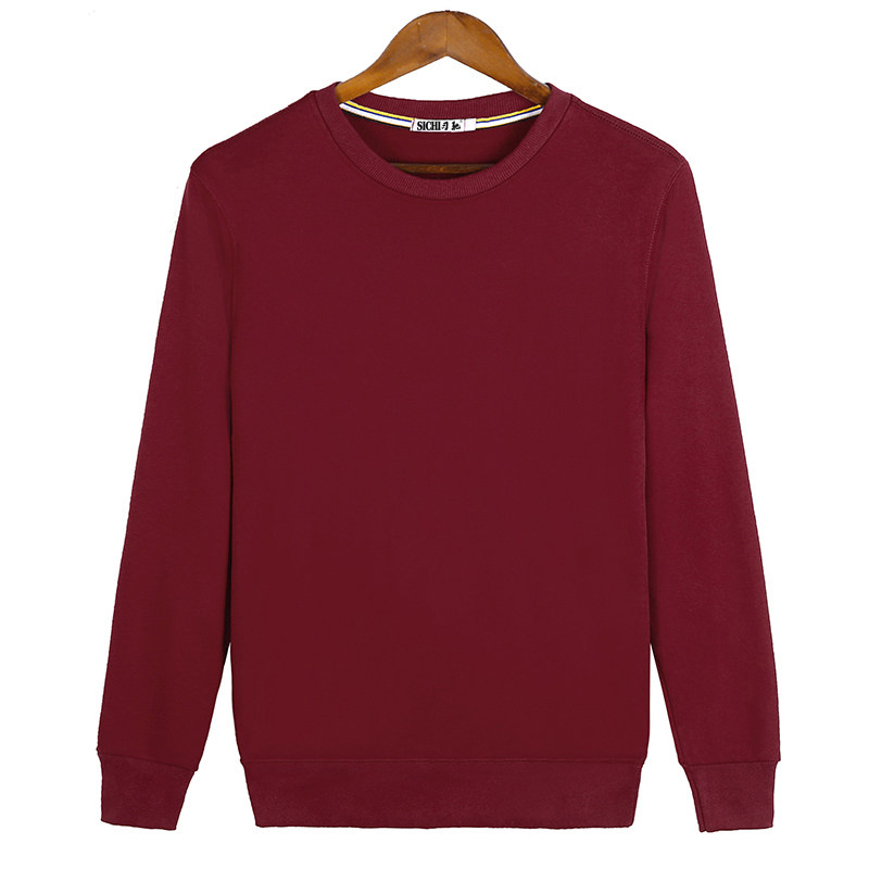 酒红色早红色男士长袖t恤卫衣上衣外穿体恤秋衣服春秋款打底衫