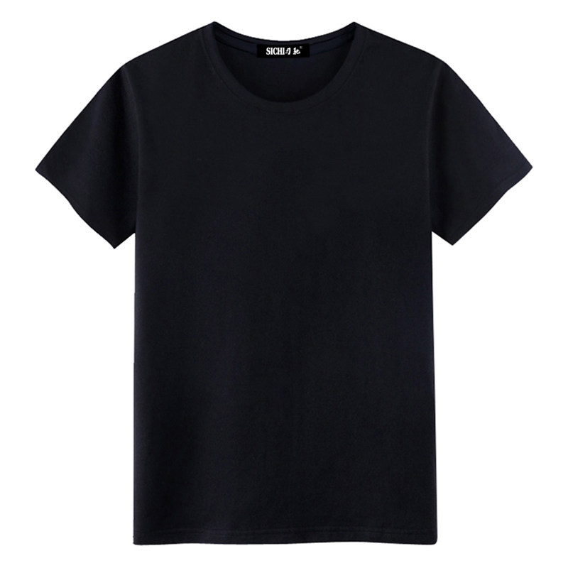 男士短袖t恤纯黑色纯棉单色全黑无图案素色丅体桖净版上衣服半袖