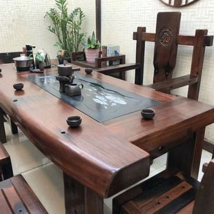 老船木茶桌椅组合中式实木茶几泡茶台弧形石茶盘电磁炉茶具一体桌
