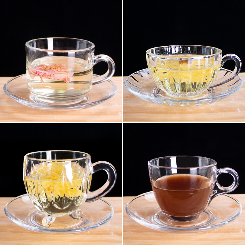 欧式下午茶简约小奢华透明玻璃杯碟泡花茶杯咖啡杯带把茶具套装